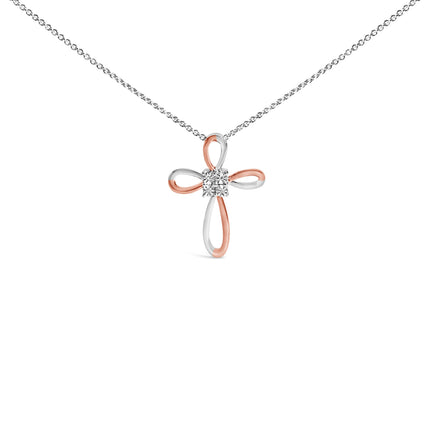 10K Rose Gold Plated Sterling Silver Diamond Accent Cross Pendant Necklace