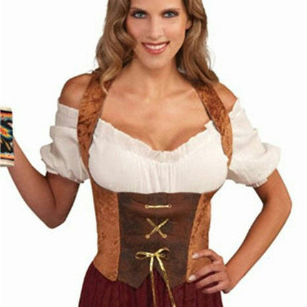 Womens Large Brown Renaissance Maiden Corset Top Adult Costume