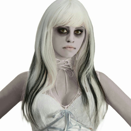 Phantom Ghost Wig Long White and Black Ghost Wig with Bangs
