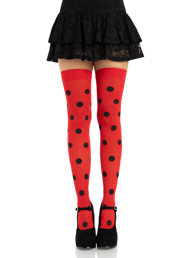 Polka Dot Opaque Thigh Highs - Red/Black - O/S