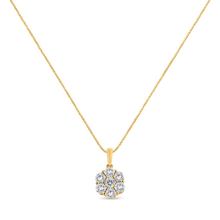 14K Yellow Gold 2.00 Cttw Brilliant Round-Cut Diamond 7 Stone Flower Cluster 18" Pendant Necklace (H-I Color, SI2-I1 Clarity)