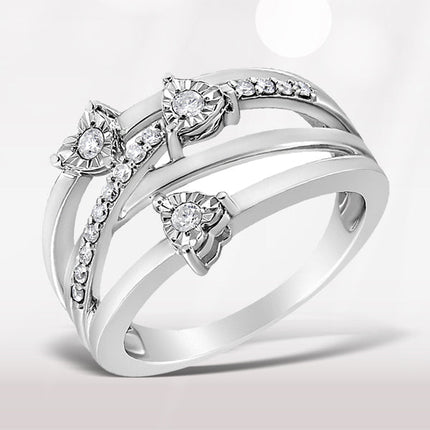 .925 Sterling Silver 1/5 Cttw Miracle-Set Diamond Heart Cross-Over Bypass Ring (I-J Color, I2-I3 Clarity) - Size 7