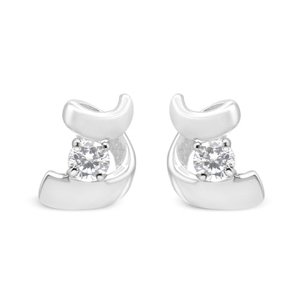10K White Gold 1/10 Cttw Round Brilliant-Cut Diamond Espira Swirls Solitaire Push Back Stud Earrings (I-J Color, I1-I2 Clarity)