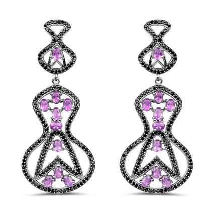 5.30 Carat Genuine Amethyst and Black Spinel .925 Sterling Silver Earrings