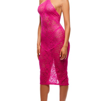 Close Contact 2-Piece Stretch Lace Midi Dress Set - Fuchsia