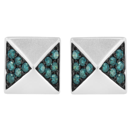 14K White Gold 1/4 Cttw Treated Blue Diamond Pyramid Stud Earring (Blue Color, SI1-SI2 Clarity)