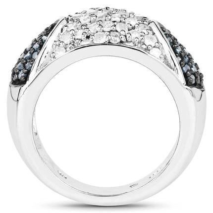 0.94 Carat Genuine Blue Diamond and White Diamond .925 Sterling Silver Ring