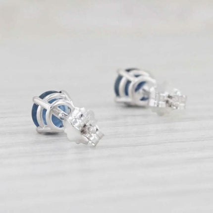 1ctw Blue Sapphire Stud Earrings 14k White Gold September Birthstone Solitaire