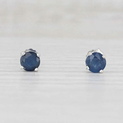 1ctw Blue Sapphire Stud Earrings 14k White Gold September Birthstone Solitaire