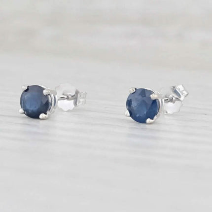 1ctw Blue Sapphire Stud Earrings 14k White Gold September Birthstone Solitaire