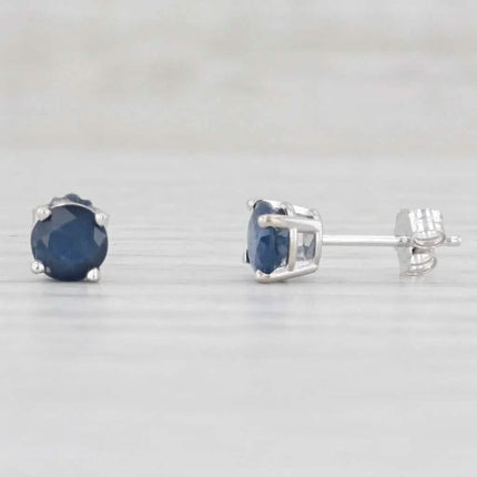 1ctw Blue Sapphire Stud Earrings 14k White Gold September Birthstone Solitaire