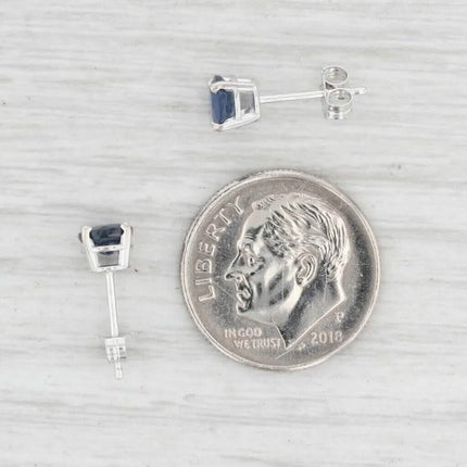 1ctw Blue Sapphire Stud Earrings 14k White Gold September Birthstone Solitaire