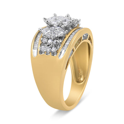 10K Yellow and White Gold 1 1/2 Cttw Pear Shaped 3 Stone Style Diamond Ring Band (H-I Color, SI1-SI2 Clarity) - Ring Size 7