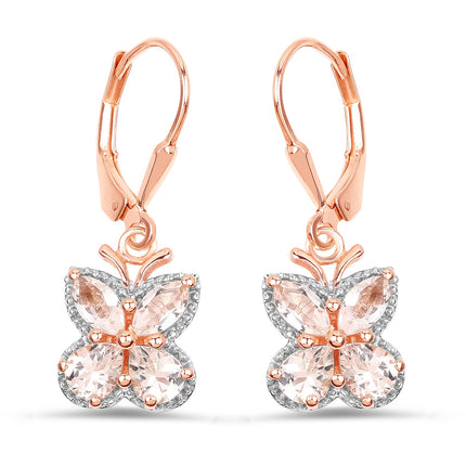 18K Rose Gold Plated 1.88 Carat Genuine Morganite .925 Sterling Silver Earrings