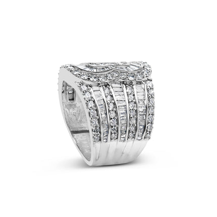 10K White Gold 2 1/2 Cttw Round and Baguette-Cut Diamond Multi-Row Bypass Ring (J-K Color, I2-I3 Clarity) - Ring Size 7
