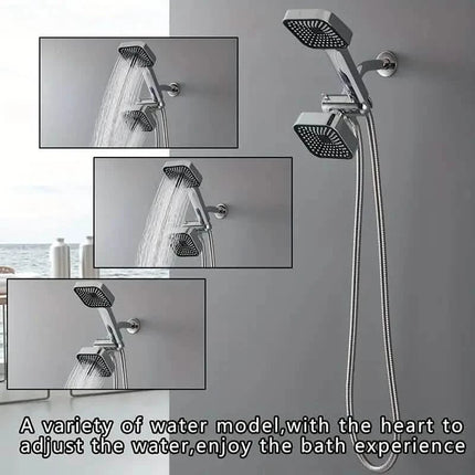 2-in-1 Handheld & Rainfall Shower Head Set with Long Hose and T-Valve