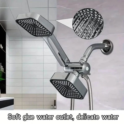 2-in-1 Handheld & Rainfall Shower Head Set with Long Hose and T-Valve