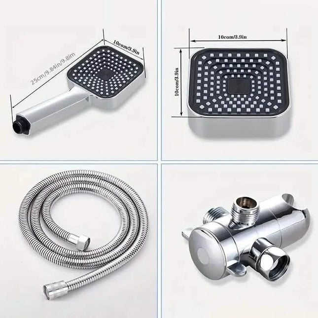 2-in-1 Handheld & Rainfall Shower Head Set with Long Hose and T-Valve