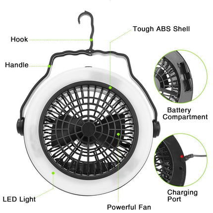 2-in-1 Outdoor Battery/USB Operated Portable Camping LED Fan