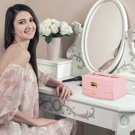 2-Layer Lockable Leather Jewelry Box