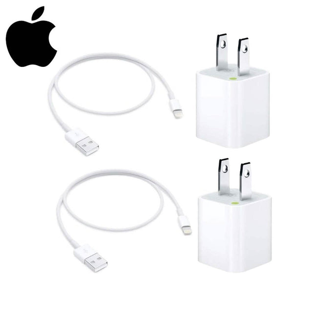 2 Pack Apple Original 5W USB Power Adapter and 2 Pack Apple OEM Lighting to USB Cable (3.3 ft)