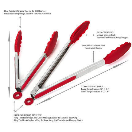 2-Pack: Chef's Star Premium Silicone Kitchen Tongs