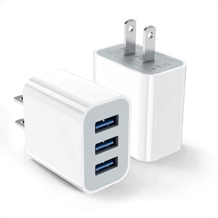 2-Pack: Compact 3-Port USB Wall Charger Adapters with Quick Charge