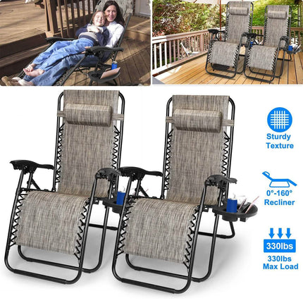 2-Pack: Foldable Zero Gravity Lounge Chair with Dual Side Tray