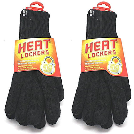 2-Pack: Heat Lockers Mens Black Thermal Gloves with Insulation Lining