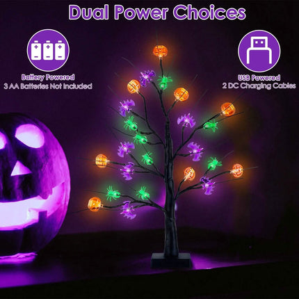 2-Pack: Lighted Halloween Trees with Timer and Adjustable Twigs