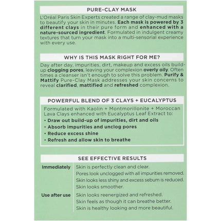 2-Pack: L'Oréal Paris Skincare Pure-Clay Face Mask with Eucalyptus for Oily and Shiny Skin to Purify and Matify