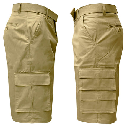 2-Pack: Men's 13” Fitted Belted 7-Pocket Cargo Shorts