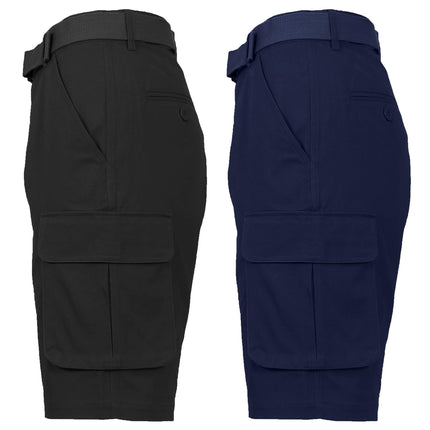 2-Pack: Men's Cotton Flex Stretch Cargo Shorts With Belt