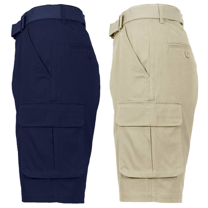 2-Pack: Men's Cotton Flex Stretch Cargo Shorts With Belt