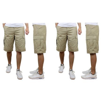 2-Pack: Men's Non-Belted Premium Cotton Blend Cargo Shorts