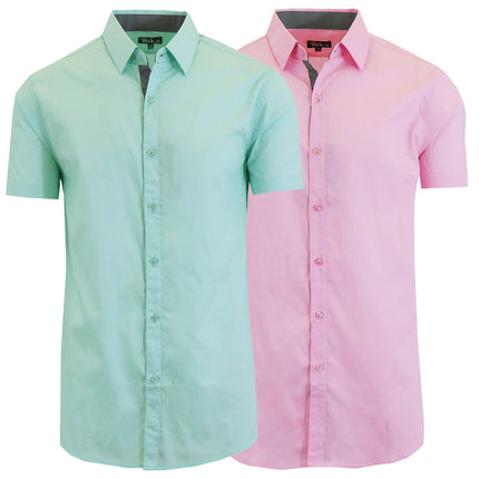 2-Pack: Men's Slim Fit Short Sleeve Dress Shirts