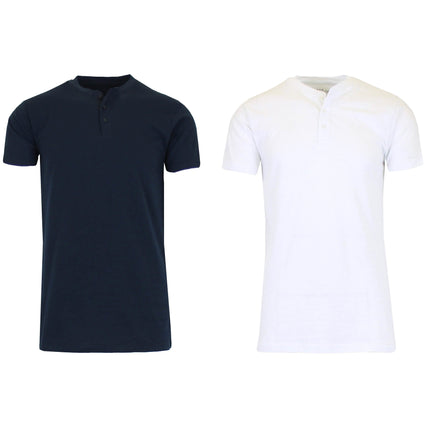 2-Pack: Men's Slim Fitting Short Sleeve Henley Slub Tee