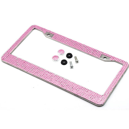 2-Pack: Metal License Plate Frame With Glitter Bling Rhinestone Diamonds
