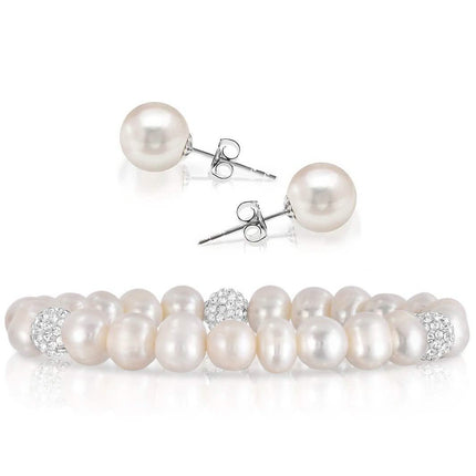 2-Pack: Pearl And Crystal Stretch Bracelet And Studs Set