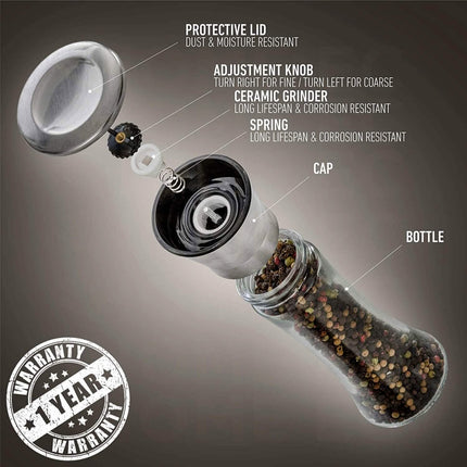 2-Pack: Premium Stainless Steel Salt and Pepper Grinder