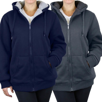 2-Pack: Women's Heavyweight Loose-Fit Sherpa Fleece-Lined Zip Hoodie