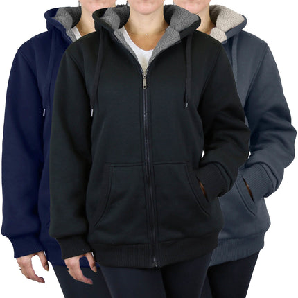 2-Pack: Women's Heavyweight Loose Fitting Sherpa Fleece-Lined Hoodie Sweater