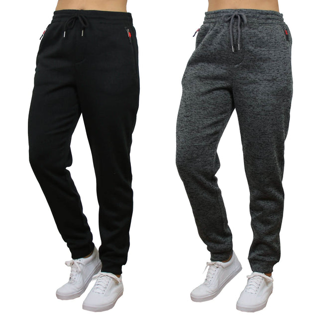 2-Pack Women's Loose-Fit Marled Fleece Jogger Sweatpants With Zipper Pockets