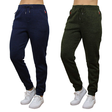 2-Pack Women's Loose-Fit Marled Fleece Jogger Sweatpants With Zipper Pockets
