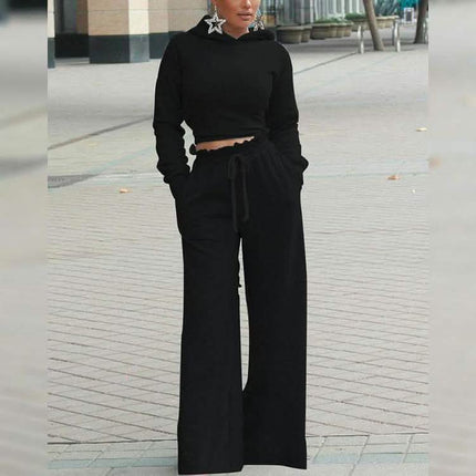 2-Piece: Drawstring Open Back Loose Trouser Legs Suit