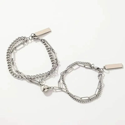 2-Piece: Lovers' Titanium Steel Love Magnet Bracelet