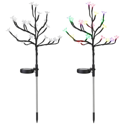2-Piece: Outdoor Solar Light Cherry Blossom Flower Landscape Light