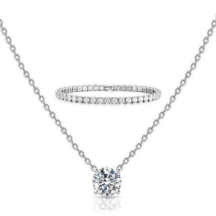 2-Piece Set: Round Cut Pendant with Round Cut Tennis Bracelet