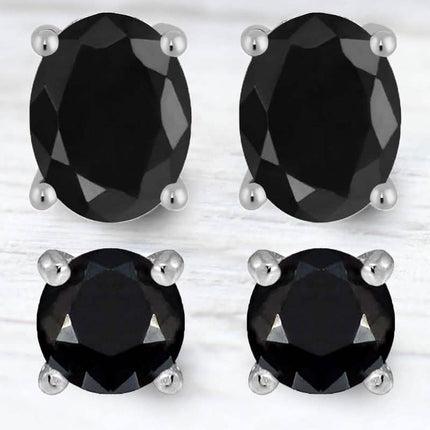 2-Piece Set: Sterling Silver Black Sapphire Studs