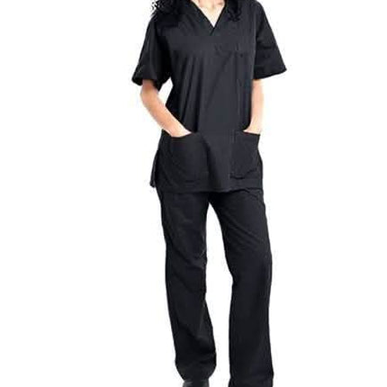2-Piece Set: Unisex Cotton-Blend V-Neck Scrubs Top & Pants - Assorted Sizes